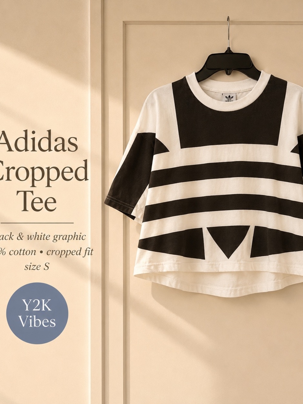 adidas Black & White Graphic Cropped Tee - Kids